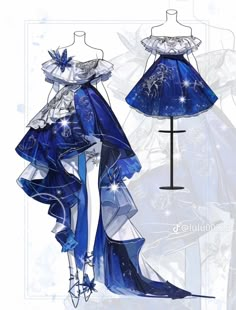 a blue dress with stars on the top and bottom, as well as an umbrella