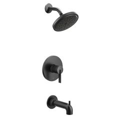 the shower faucet is shown in black