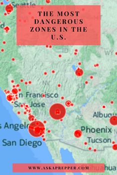 the most dangerous zones in the u s map with red dots overlaiding them