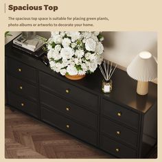 This beautiful dresser has a contemporary style. Add more space to your bedroom or guest room with the 9 drawer dresser. A modern swivel drawer on a classic bedroom dresser features nine roomy drawers that open and close on sleek metal runners, perfect for storing the bulkiest denim and thickest sweaters, as well as extra linens and household sheet. FUFU&GAGA Black 9-Drawer Standard Dresser | LJY-LX0005-02 Extra Long Dresser, Console Table Storage, Black Nightstands, Dresser Console, Black Dresser, Black Nightstand, Nursery Dresser, Black Dressers, Beautiful Dresser