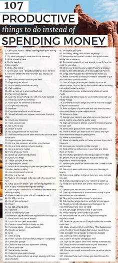 If you're not as productive as you could be. Here are 107 things you can do. These things will help you save more money, make more money, and be a boss at life! Ricky Gervais, Productive Things To Do, Self Care Activities, Self Improvement Tips, Spending Money, Make More Money, الرسومات اللطيفة, Money Saving Tips, Saving Tips