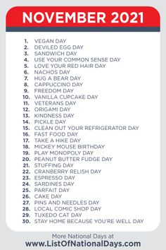 the national day list for november