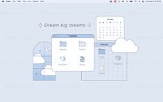 a desktop computer screen with the word dream big dreams on it's left side