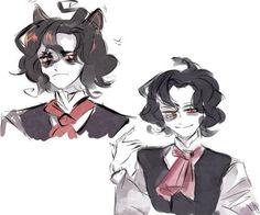 two anime characters with black hair and cat ears