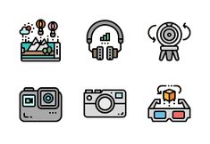 the icons are designed to look like they have different types of things on them, including headphones and cameras