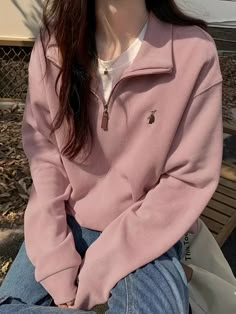 Zip Front Pullover Sweatshirt Casual Solid Long Sleeve - Temu Uni Outfits, Cold Weather Outfits, Korean Outfits, Lantern Sleeves, Casual Sweatshirt, Long Sleeve Sweatshirts, Looks Vintage, Dream Dress, Casual Chic