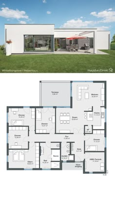 the floor plan for this modern house is very large and has two separate rooms, one with