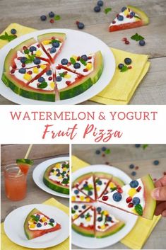 watermelon and yogurt fruit pizza with blueberries