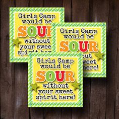 three cards with words on them that say girls camp would be soul without sweet spirit