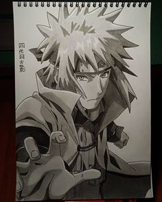 a drawing of an anime character in black and white