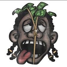 an image of a cartoon character with money coming out of his mouth and tongue sticking out