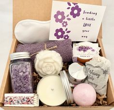 a box filled with lots of different types of soaps and other items in it