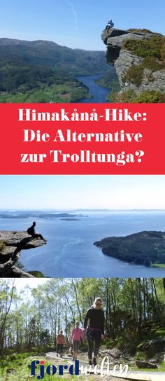 two pictures with the words hiking in german and an image of a person walking on a trail