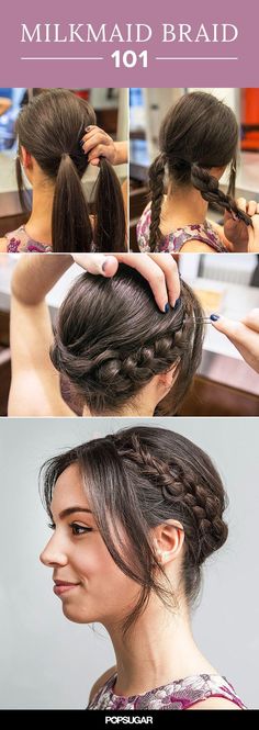 If you can create a simple braid, you can do this! This easy milkmaid braid tutorial would look chic at any event. Try this hairstyle for your next wedding, cocktail party, or barbecue! Milkmaid Braid Tutorial, New Braided Hairstyles, Milkmaid Braid, Braid Tutorial, روتين العناية بالبشرة, Golden Globes