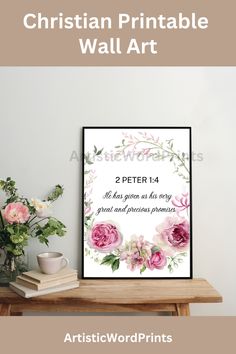 a poster with the words, christian printable wall art on top of a wooden table