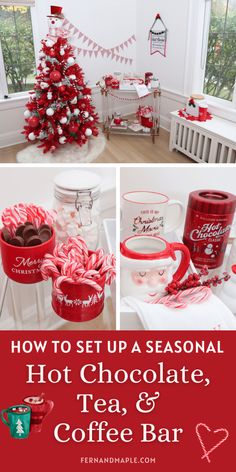 How to set up the perfect seasonal hot chocolate, tea, and coffee bar with festive decor so you can have all your favorite hot beverages at the ready! Get all the details and tons of holiday party and craft ideas now at www.fernandmaple.com. Hot Tea Bar, Tea And Coffee Bar, Christmas Hot Chocolate Station, Tea Cup Decorations, Coffee Party, Hot Chocolate Coffee, Christmas Hot Chocolate, Christmas Lunch