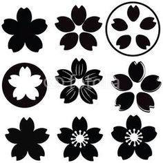 black and white flower silhouettes on a white background