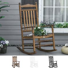 the rocking chair is made out of wood and has plants growing on it