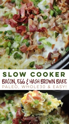 this slow cooker bacon, egg and hash browns bake is the perfect side dish