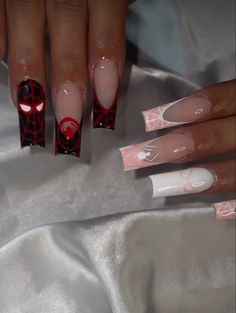 Superhero Nails, Short Coffin Nails Designs, Halloween Acrylic Nails, Punk Nails, Dope Nail Designs, Short Square Acrylic Nails, Long Acrylic Nails Coffin, Acrylic Nails Coffin Pink, Unique Acrylic Nails