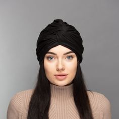 Turban is made of viscose jersey, viscose is a natural fiber, it also does not wrinkle like cotton and is more silky Pre-tied turban fits good for all seasons, it has good breathable, so it's not hot in it! READY TO WEAR: No need to wrap and tie! SIZE: Turban is stretchy, fits everyone between 20.5 - 23 in. (52 - 58 cm), (XS - L). SEND AS GIFT: If you need gift box, congratulatory message and express shipping, you can choose it all during checkout the order in the cart. (You can type the words i Summer Stretch Turban, Fitted Black Turban For Summer, Fitted Black Summer Turban, Black Cotton Headscarf, Summer Wrap Turban, Lace Headwrap, Wedding Turban, Silk Head Wrap, Turban For Women