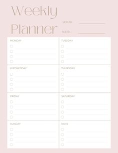 the printable weekly planner with pink background