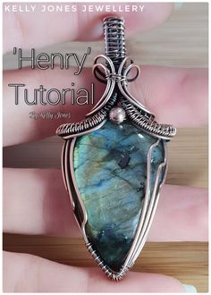 "Learn to make this Kelly Jones Design pendant with this easy to follow tutorial.  It's an instant download with 37 pages and over 180 high quality images to follow  along at your own pace. To make this pendant you will need... * 0.8mm wire (20g) 4 x 14\" (36cm) * 0.315mm weaving wire, 400cm (I've wound mine onto a  bobbin but you can cut lengths as you go if you prefer) * Teardrop shape cabochon, mine is 35mm by 25mm (you can  use a similar size stone if you like, just remember to adjust the  w Kelly Jones, Weaving Wire, Flowing Sleeves, Wire Wrap Jewelry Designs, Green Colours, Wire Jewelry Making, Wire Wrapped Jewelry Tutorials, Bijoux Fil Aluminium, At Your Own Pace