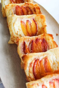 peach puff pastries on a plate with text overlay