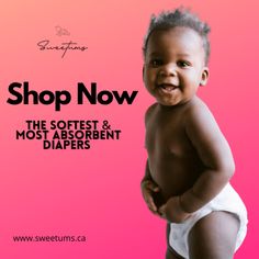 a baby in diapers with the words shop now