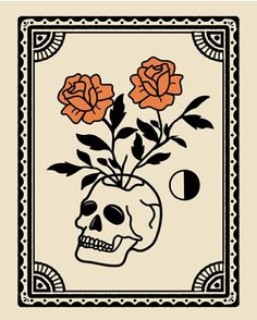 a drawing of a skull with flowers in it