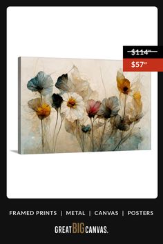 an image of flowers painted on canvass with the price tag $ 594 00