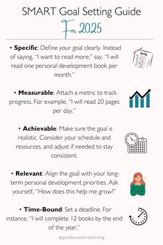 Achieve your 2025 goals with the SMART method! Learn how to set goals that are Specific, Measurable, Achievable, Relevant, and Time-bound. This strategy will keep you focused, motivated, and on track to make meaningful progress all year long. #GoalSetting #SMARTGoals #PersonalGrowth #ProductivityTips #2025Planning