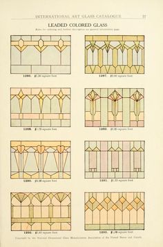 an old book with many different stained glass designs on it's pages and instructions