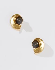 24k gold plated Gold earring with black stone accent Hypoallergenic Clip on earring Measurement approx. 1.75" Clip On Earring, Sophie Buhai, Western Hats, Gold Earring, Gift Vouchers, Dainty Earrings, Black Stone, Jewelry Earrings Hoops, Earring Backs