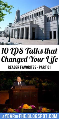 a man standing at a podium in front of a building with the words 10 d's talks that changed your life