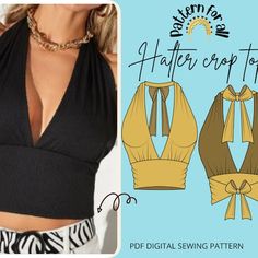 the halter crop top sewing pattern is shown