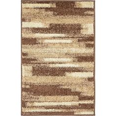 an area rug with brown and white stripes on the bottom, in front of a white background