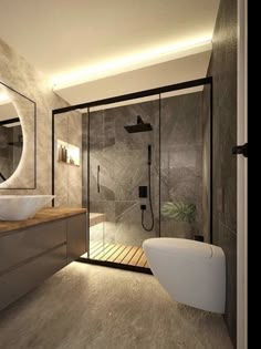 a bathroom with a sink, mirror and shower