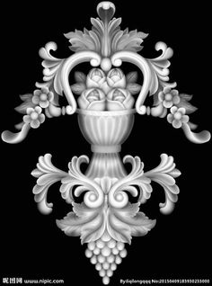 an ornate white vase with grapes in it on a black background is the title for this image