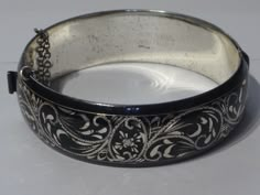 Black Sterling Silver Forstner Floral Hinged Bangle Bracelet in good condition. Silver Cuff Bangle, Dope Jewelry, Black Jewelry, Sterling Silver Bangles, Hinged Bangle, Jewelry Inspo, Cuff Bangles, Silver Cuff, Silver Bangles