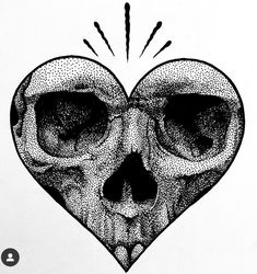 a drawing of a skull in the shape of a heart