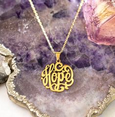 Hope is golden. 18k gold plated stainless steel hope pendant, 18 inch gold alloy chain. Gold Alloys, Message Jewelry, Hope Is, Inspired Jewelry, Inspirational Message, Honolulu, Exclusive Designs, Pendant Necklaces, Charm Pendant