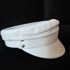 Manokhi Officer Hat Leather White Sz M White Half Mask, Inuit Sunglasses, Cabbie Hat, Fran Fine, Helmet Hat, Half Mask, Design Inspo, Captain Hat, Women Accessories