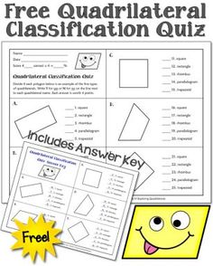 the free quadrilateral worksheet is shown