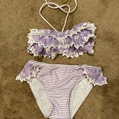 Adorable!! Ruffle Purple Bathing Suit From Biscotti. New With Plain White Outlet Tag But No Fabric Or Brand Tags Inside. Cute Bathing Suits Purple, Cute Purple Swimsuit, Cute Swimming Suits Aesthetic, Beach Episode, Savannah Style, Purple Bathing Suit, Yellow Bathing Suit, Suit Drawing, Ruffle Bathing Suit