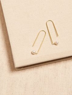 Aureus + Argent | Delicate Pearl Curved Wire Earrings | Banana Republic Elegant Brass Pearl Earrings, Formal Pearl Charm Brass Jewelry, Elegant Brass Pearl Earrings With Ear Wire, Pearl Collection, Gift Card Balance, Crafted Jewelry, Wire Earrings, Pearl Size, Brass Chain