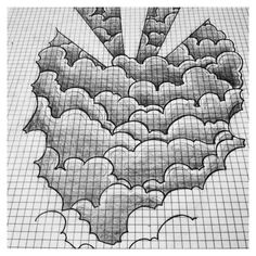 a pencil drawing of clouds with the shape of a heart