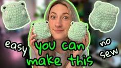 a woman holding up two crocheted items with the words easy you can make this