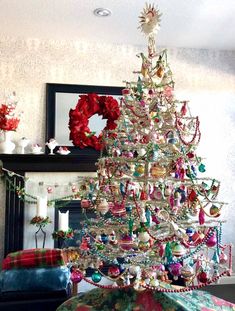 a decorated christmas tree in a living room