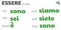 some type of words that are in green and black on a white background with the word'essere'written below them